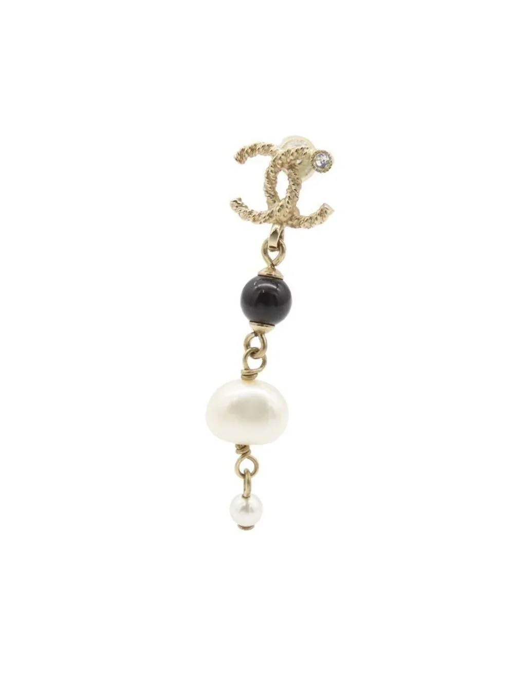 Chanel Earrings Gold Metal Pearl Rhinestone CC Logo